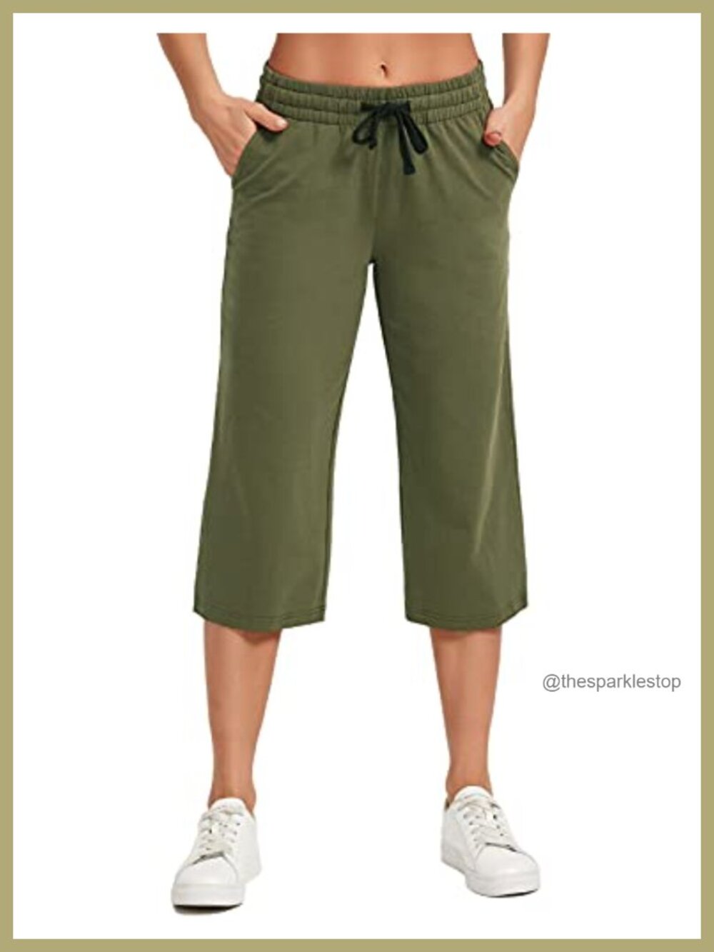 Cotton Spandex Capri Sweatpants Wide Leg Drawstring Pockets
